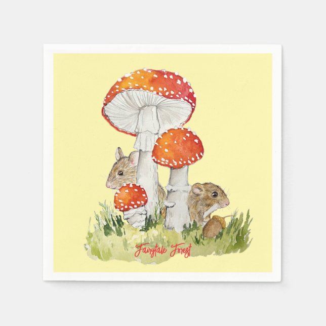 Serviette En Papier Souris de forêt et champignons (Devant)