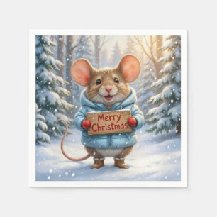Serviette En Papier Souris de Noël dans la forêt hivernale