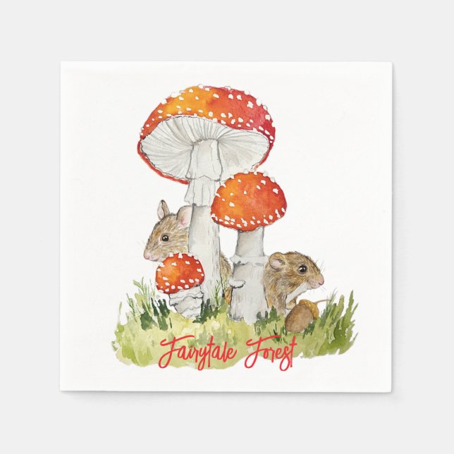 Serviette En Papier Souris et champignons forestiers (Devant)