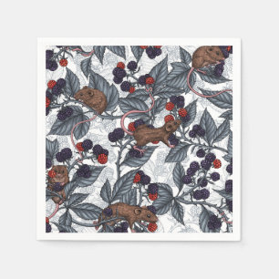 Serviette En Papier Souris et mûres sur blanc