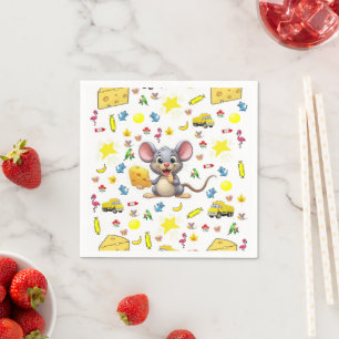 Serviette En Papier Souris Fromage Jaune Chat Camion Étoiles Papier Se