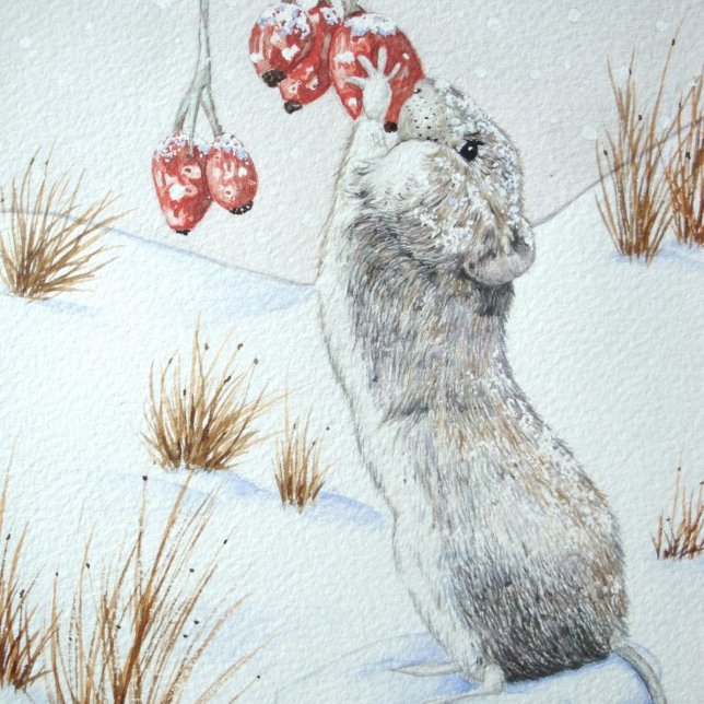 Serviette En Papier Souris mignonne et baies rouges scène de neige (Créateur téléchargé)