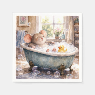 Serviette En Papier Souris prenant un bain moussant