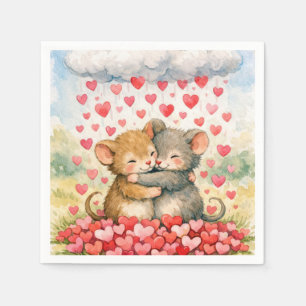 Serviette En Papier Souris qui s'embrassent sous un nuage de cœurs