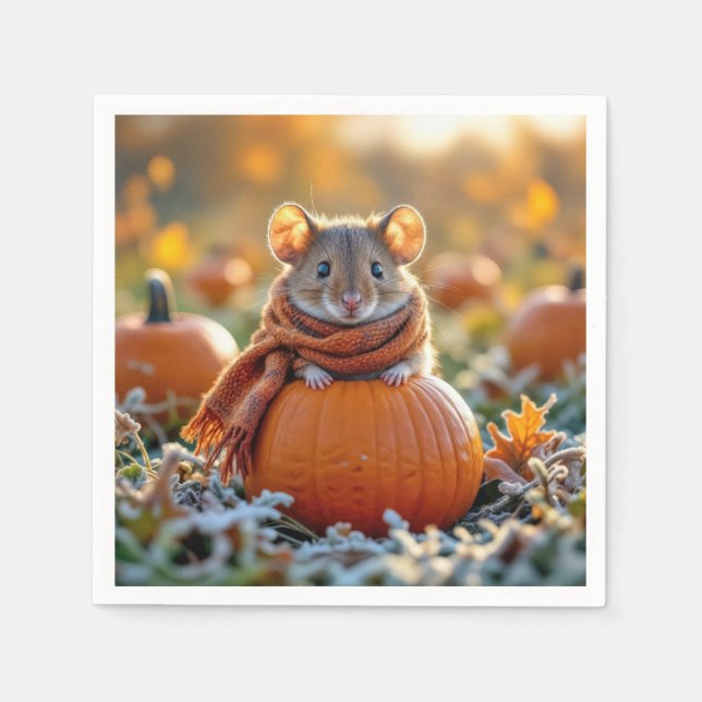 Serviette En Papier Souris sur un Citrouille d'automne (Devant)