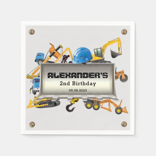 Serviette En Papier Sous Chariots de construction fête d'anniversaire (Devant)