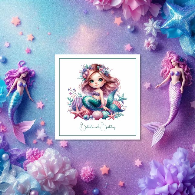 Serviette En Papier Sous la fête d'anniversaire de la sirène de mer (Under the Sea Mermaid Birthday Party Napkins)
