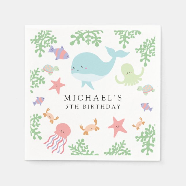 Serviette En Papier Sous la mer Anniversaire Cute Kawaii Ocean Beach (Devant)