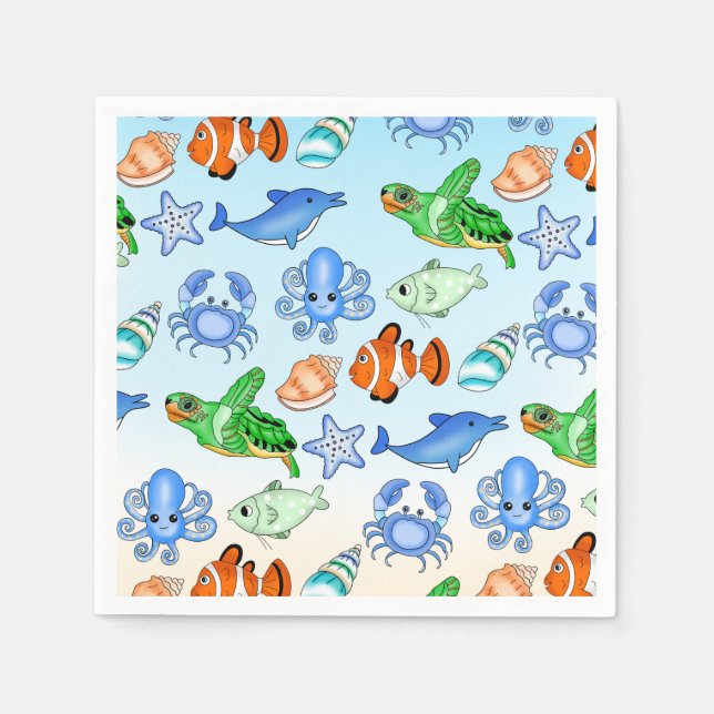 Serviette En Papier Sous la mer | Baby shower Sea Creatures (Devant)