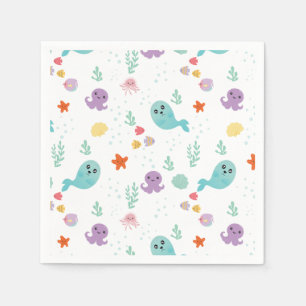 Serviette En Papier Sous la mer Baby shower violet eau de poisson