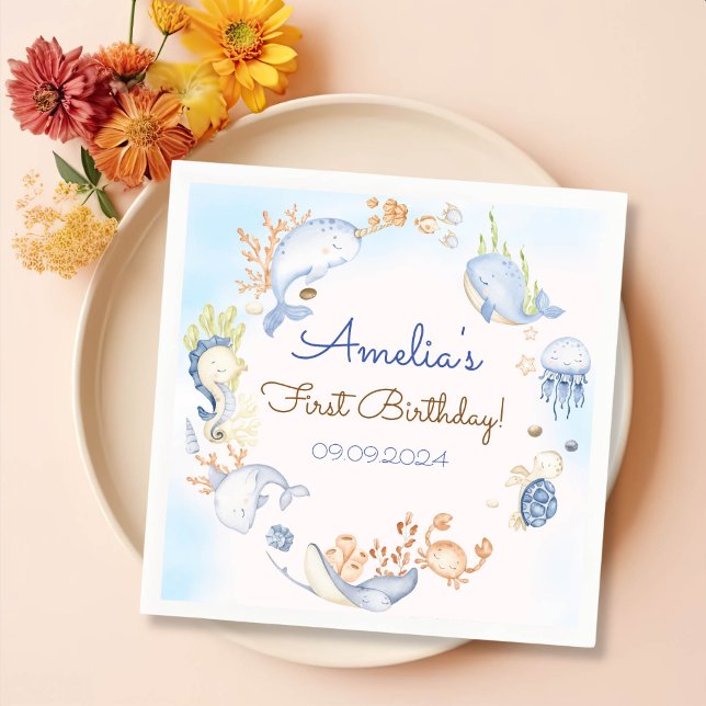 Serviette En Papier Sous la mer Bleue Sea Vie fête d'anniversaire (Créateur téléchargé)