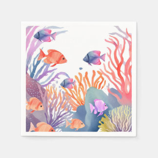 Serviette En Papier Sous la mer Coral Reef Aquarelle