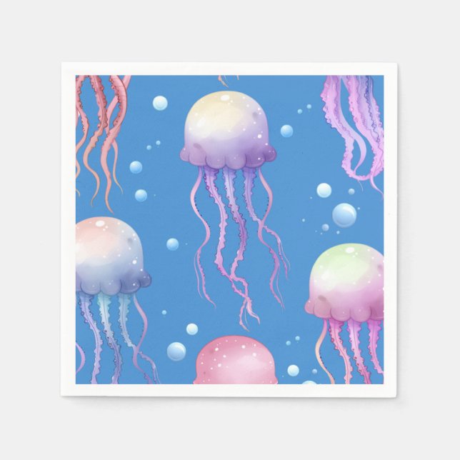 Serviette En Papier Sous la mer Jellyfish Blue (Devant)