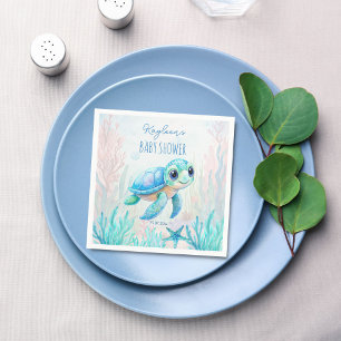 Serviette En Papier Sous la mer jolie tortue aqua bleu baby shower