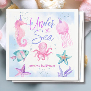 Serviette En Papier Sous La Mer ! Pink Ocean Girl 3e anniversaire