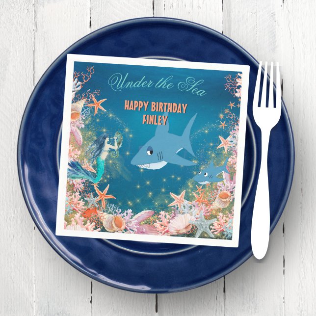 Serviette En Papier Sous la mer Sirène de requin fête d'anniversaire (Créateur téléchargé)