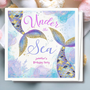 Serviette En Papier Sous la mer Sirène filles Bleu Turquoise Anniversa