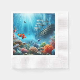 Serviette En Papier Sous la mer, tortue, corail, bateau, poisson clown