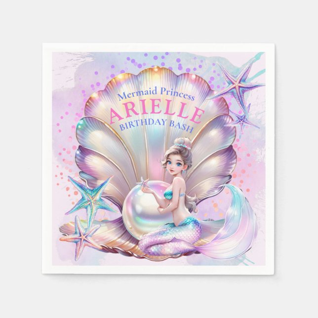 Serviette En Papier Sous la mer violet et Turquoise sirène Anniversair (Devant)