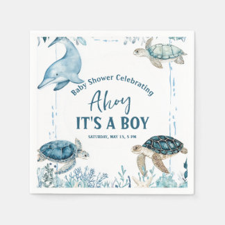 Serviette En Papier Sous l'Ahoy bleu mer C'est un Baby shower garçon
