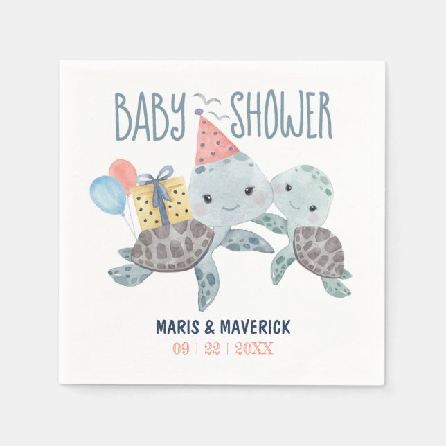 Serviette En Papier Sous le Baby shower d'aquarelle de la tortue de me (Devant)