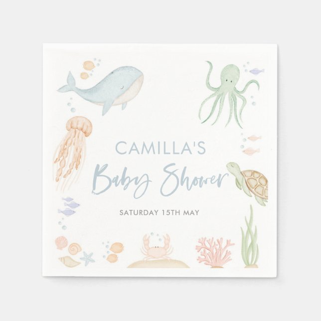 Serviette En Papier Sous le Baby shower de la mer Animal marin (Devant)