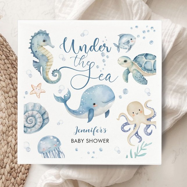 Serviette En Papier Sous le Baby shower de mer Blue Boy Aquarelle (Créateur téléchargé)