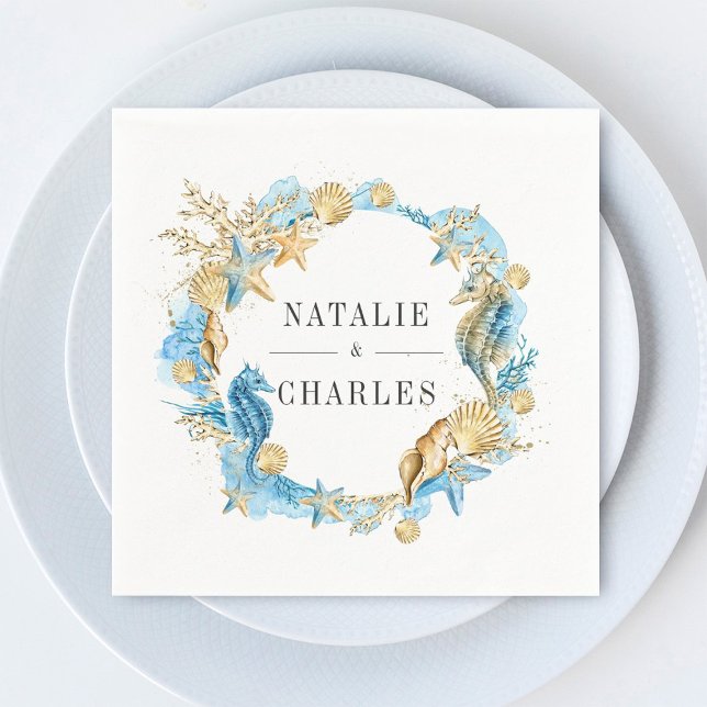 Serviette En Papier Sous le Mariage d'été Sea Blue Gold (Créateur téléchargé)