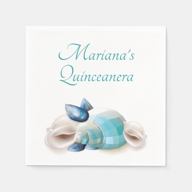 Serviette En Papier Sous le Sea Quinceanera Party Turquoise Blue Seash (Devant)