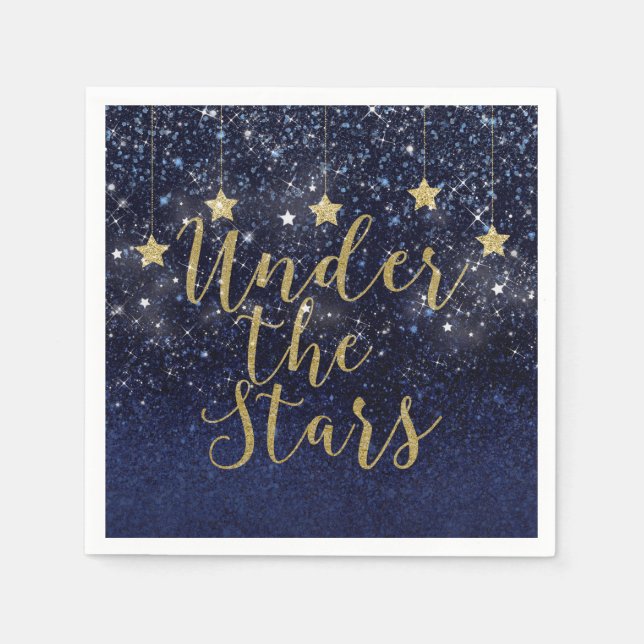 Serviette En Papier Sous les étoiles Starry Night Gold Blue Prom Party (Devant)