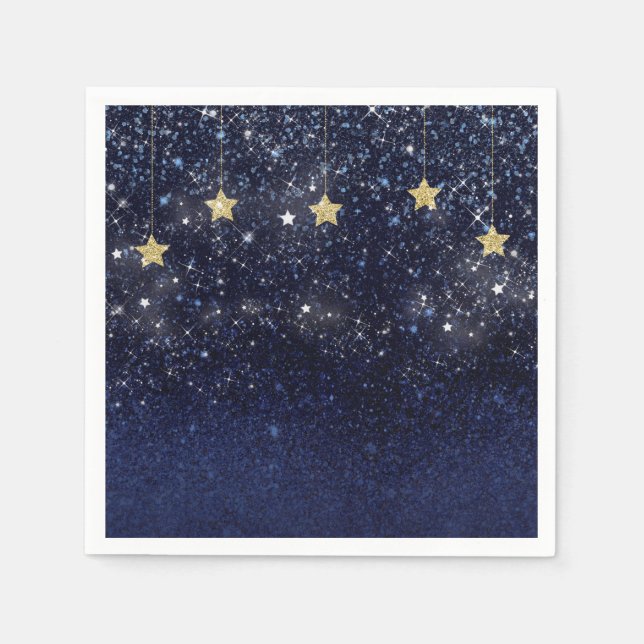 Serviette En Papier Sous les étoiles Starry Night Gold Blue Prom Party (Devant)