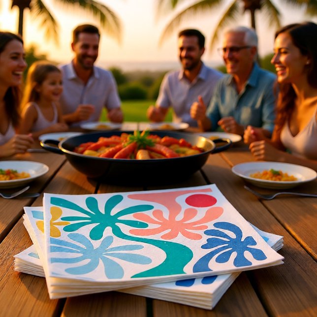 Serviette En Papier Sous les Palmiers Rassemblements de Famille Tropic (Under the Palms Tropical Family Gatherings Napkins)