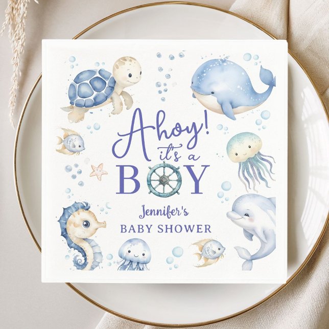 Serviette En Papier Sous l'océan Ahoy C'est un garçon Baby Shower océa (Créateur téléchargé)