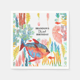 Serviette En Papier Sous l'Océan marin Aquarelle animale Anniversaire