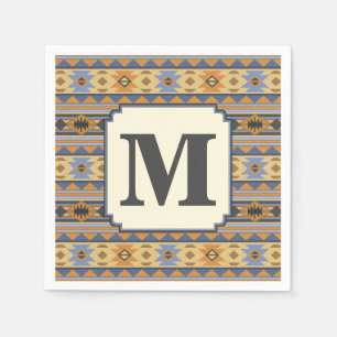 Serviette En Papier Southwest Design Gold Blue Grey Tribal Motif