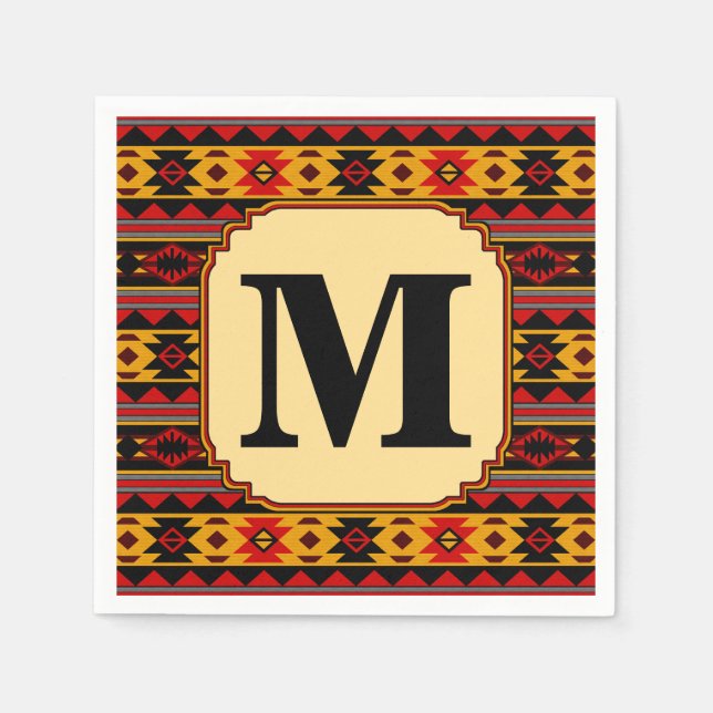 Serviette En Papier Southwest Design Red Black Gold Tribal Motif (Devant)