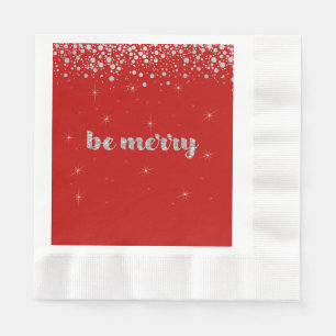 Serviette En Papier Soyez Joyeux, Noël, Paillettes Argentées, Étincell