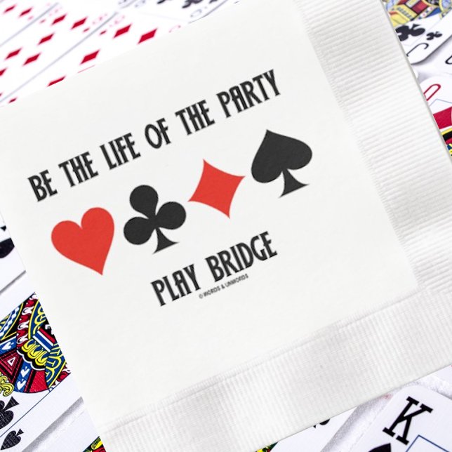Serviette En Papier Soyez La Vie De La Partie Jouer Des Costumes De Ca (Paper napkin featuring 4 card suits + bridge advice for your next bridge-themed event!)