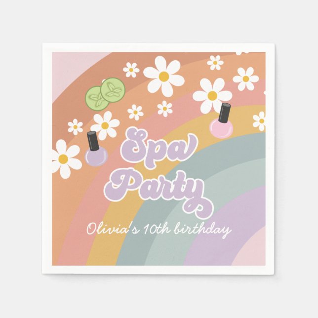 Serviette En Papier Spa Party Retro Rainbow Anniversaire (Devant)