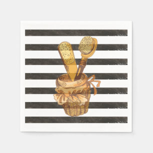Serviette En Papier Spa Party Vintage noir et blanc rayé