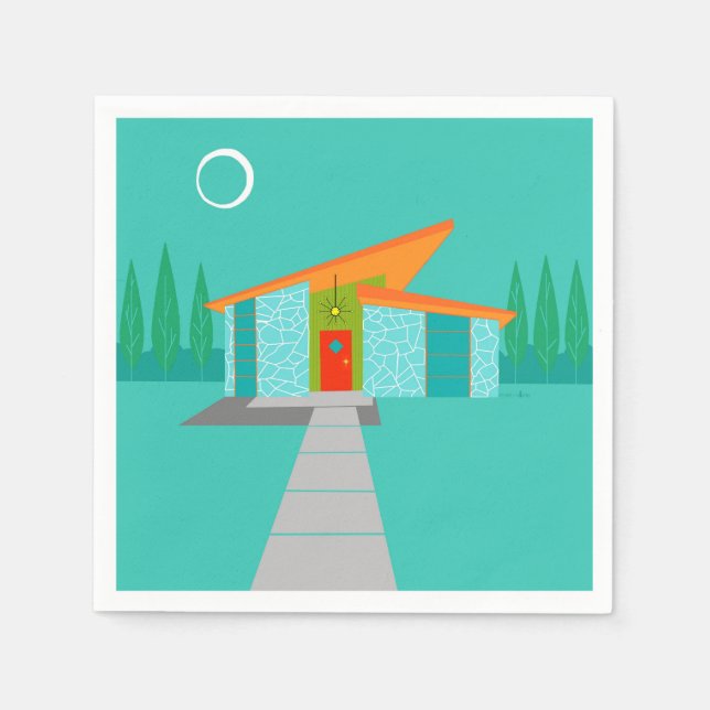 Serviette En Papier Space Age Cartoon House Cocktail Napkins (Devant)