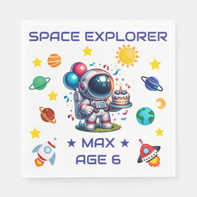 Serviette En Papier Space Explorer Astronaut Birthday Napkins Custom (Devant)