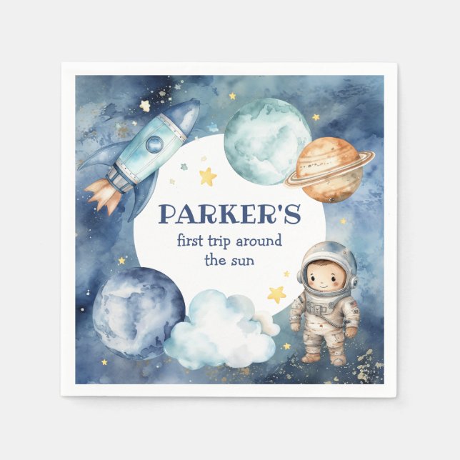 Serviette En Papier Space Galaxy Premier voyage autour du soleil Anniv (Devant)