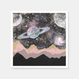 Serviette En Papier Space Mountains Gold Starry Sky Galaxy Planètes