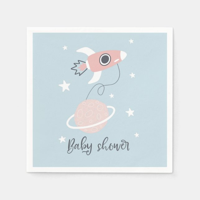 Serviette En Papier Space Rocket et Jupiter Baby shower (Devant)
