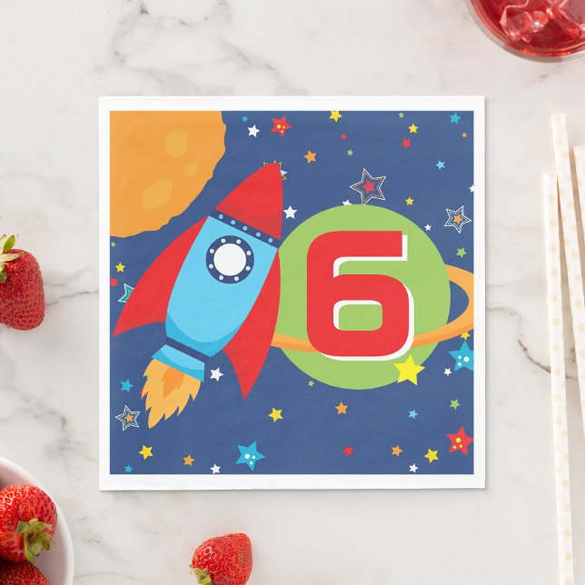 Serviette En Papier Space Rockship Anniversaire Papier d'âge (Outer Space Rocket Ship Birthday Age Paper Napkins)