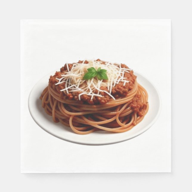 Serviette En Papier Spaghetti Bolognese au fromage et Feuilles Basil (Devant)