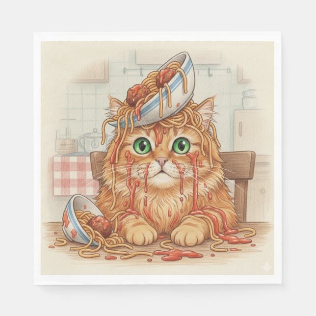 Serviette En Papier Spaghetti Kitty, Orange, Serviettes (Devant)