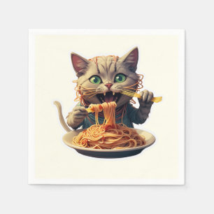 Serviette En Papier Spaghetti mangeur de chats