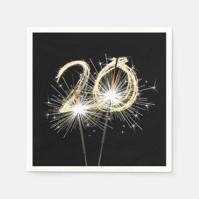 Serviette En Papier Sparklers du 20e anniversaire sur Noir (Devant)